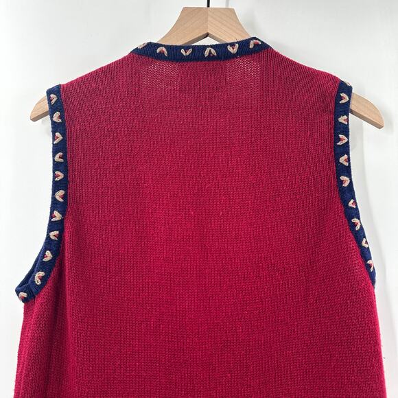 Vintage Erika Floral Embroidered Knit Sweater Vest in Red Navy Size Medium - Picture 4 of 11